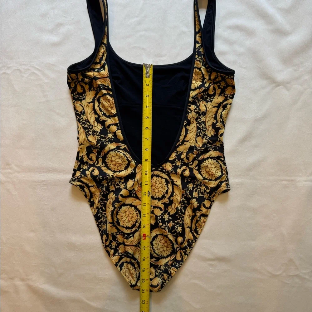 Versace Black and Gold One Piece Swimsuit with Baroque Design - Picture 9 of 13